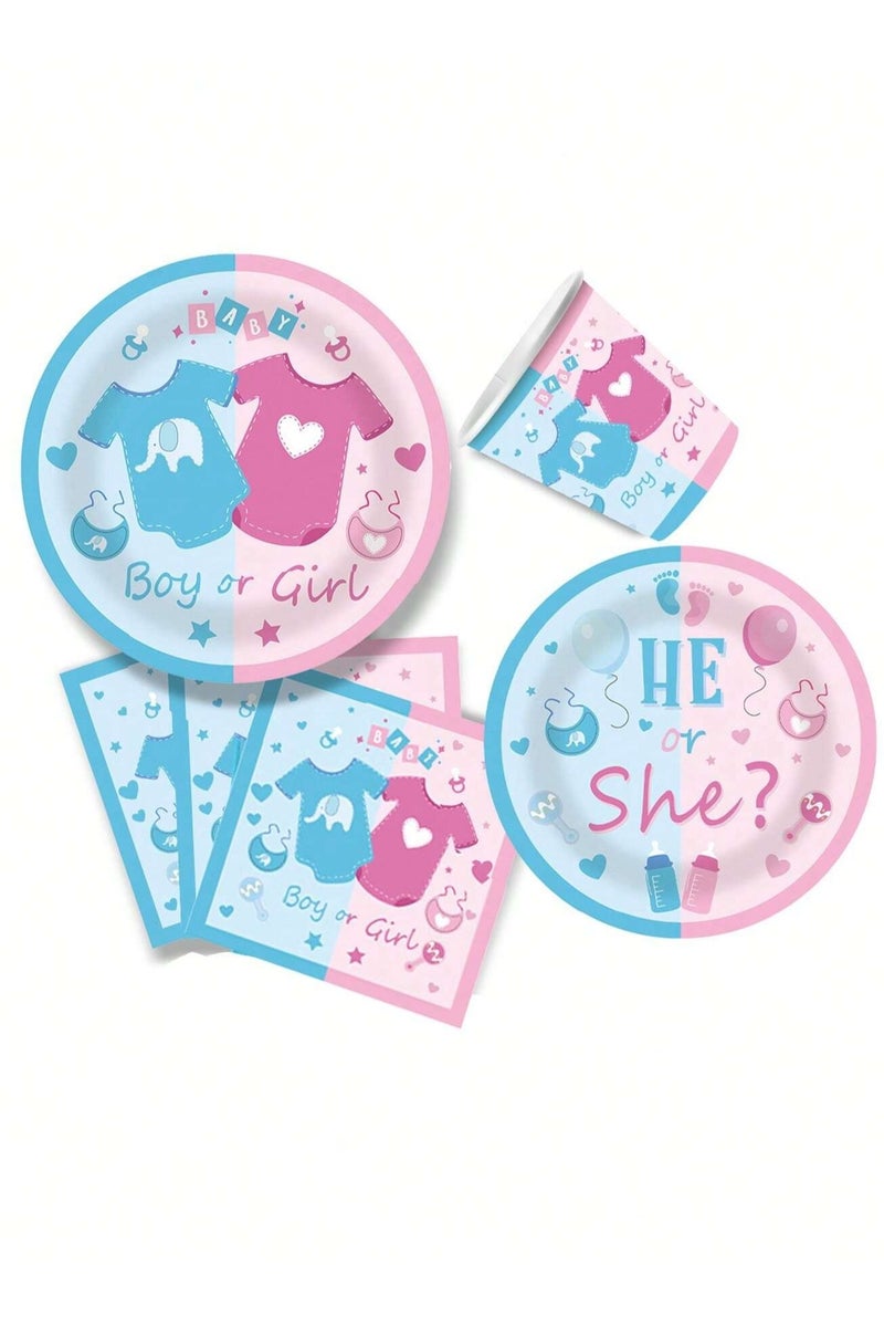 زينه حفلات الكشف عن المولود مجموعه متكامله 68 قطعه تحتوي على 16 صحن مقاس9 انش ، 16 صحن مقاس 7  انش ، 16 كوب ورقي و 16 منديل مجموعه كامله باللونين الازرق والوردي لمستلزمات الكشف عن الجنين - Image 3