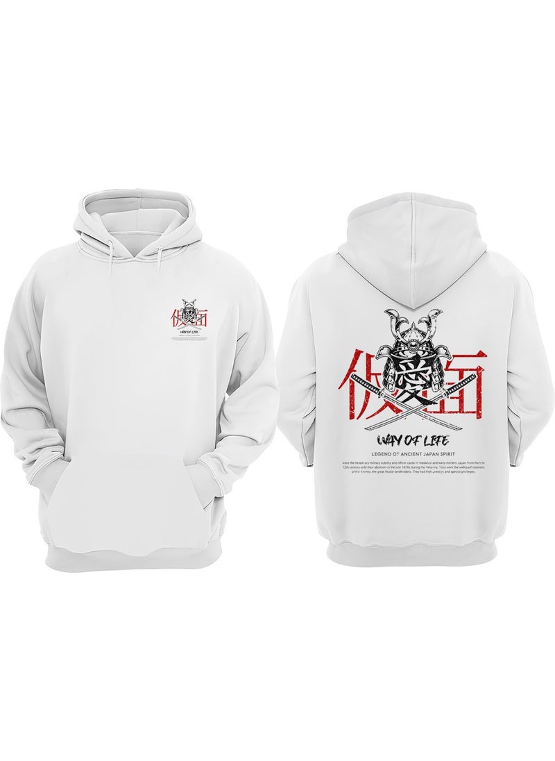 The Wert - Samurai Way Of Life Design Front Back Printed Regular Fit White Sweatshirt - Image 1