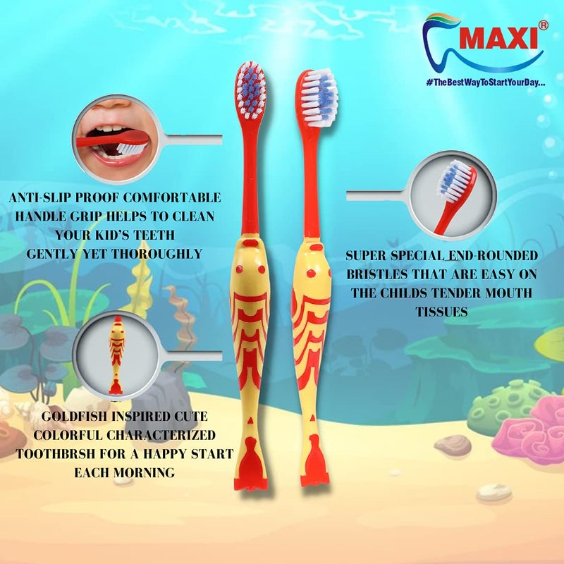 MAXI Goldie Kids Soft Toothbrush for 2+ Years, Multicolor (Pack of 12) - Image 2