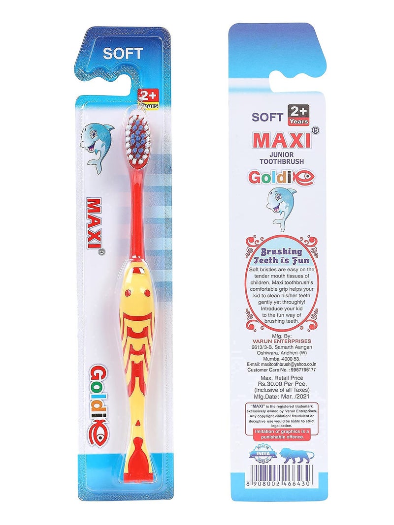 MAXI Goldie Kids Soft Toothbrush for 2+ Years, Multicolor (Pack of 12) - Image 3