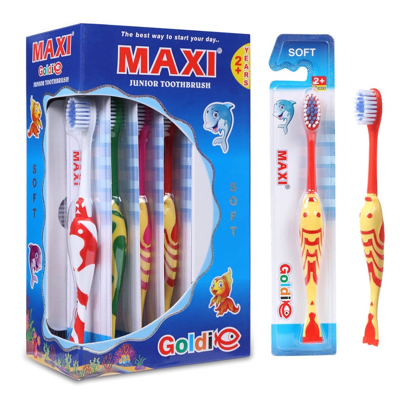 MAXI Goldie Kids Soft Toothbrush for 2+ Years, Multicolor (Pack of 12) - Image 1