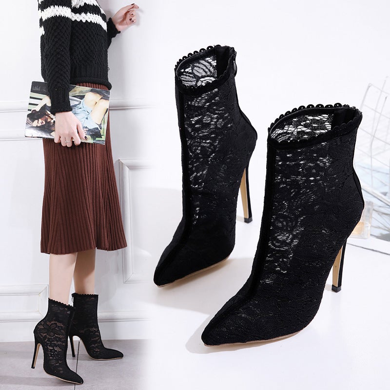 2019 European Spring New Lace High Heel Sandals Do 40 Size - Image 3