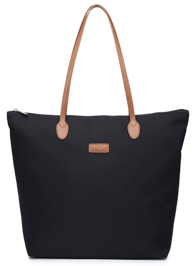 NNEE Water Resistant Light Weight Nylon Tote Bag Handbag - Medium Size, Black - Image 1