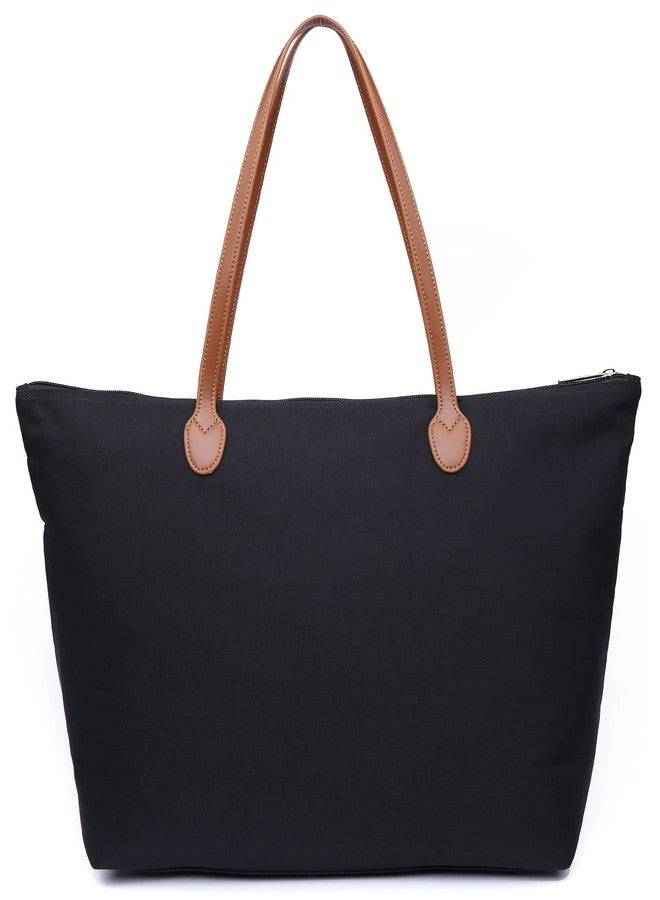 NNEE Water Resistant Light Weight Nylon Tote Bag Handbag - Medium Size, Black - Image 3
