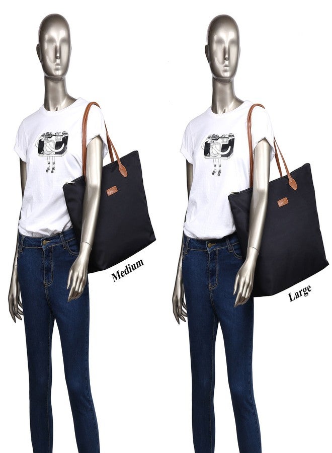 NNEE Water Resistant Light Weight Nylon Tote Bag Handbag - Medium Size, Black - Image 2