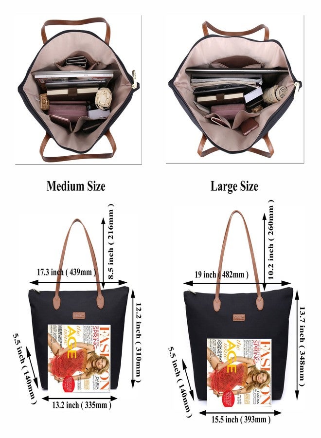 NNEE Water Resistant Light Weight Nylon Tote Bag Handbag - Medium Size, Black - Image 5