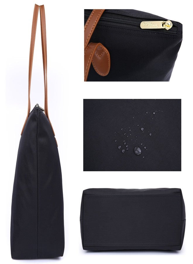 NNEE Water Resistant Light Weight Nylon Tote Bag Handbag - Medium Size, Black - Image 4