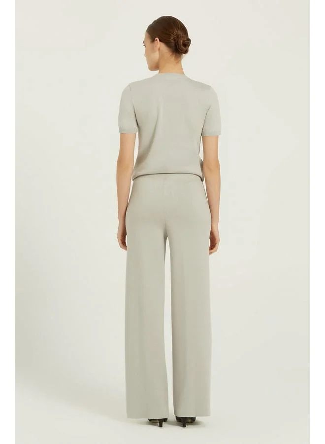 Mısırlı 1951 Light Gray Ribbed Detail Women's Pants.