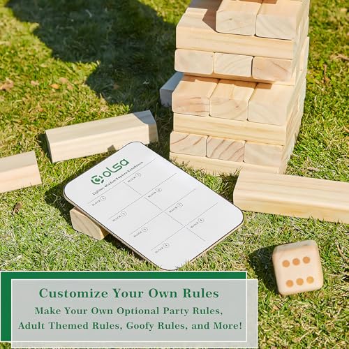 Olsa Giant Tumble Tower 60 PCS Wooden Block Stacking Games with Carrying Bag Classic Indoor & Outdoor Games for Kids Adults Family Backyard Lawn Beach Camping (Stack from 2.2 Ft to 5Ft) - Image 5