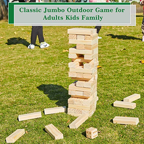 Olsa Giant Tumble Tower 60 PCS Wooden Block Stacking Games with Carrying Bag Classic Indoor & Outdoor Games for Kids Adults Family Backyard Lawn Beach Camping (Stack from 2.2 Ft to 5Ft) - Image 4