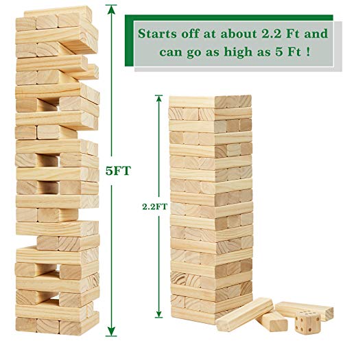 Olsa Giant Tumble Tower 60 PCS Wooden Block Stacking Games with Carrying Bag Classic Indoor & Outdoor Games for Kids Adults Family Backyard Lawn Beach Camping (Stack from 2.2 Ft to 5Ft) - Image 2