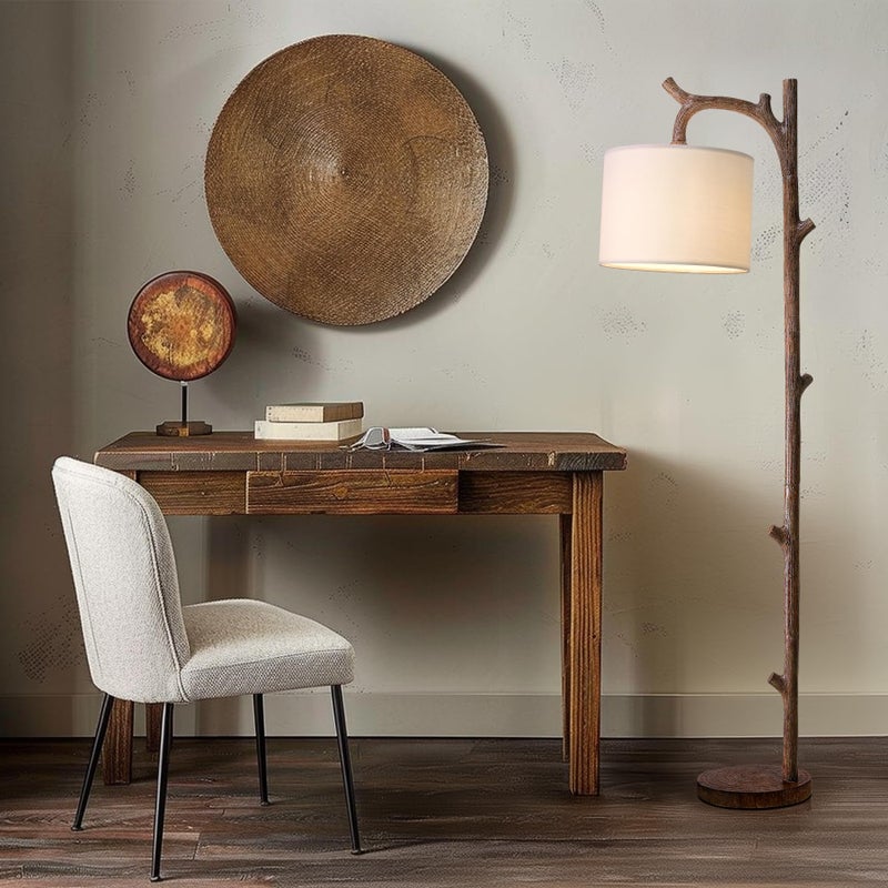 OYEARS Retro Farmhouse Floor Lamp for Nursery Living Room Rustic Standing Lamps Tree Trunk Deco Modern Country Vintage Wood Floor Lampï¼ˆBrownï¼‰ - Image 1