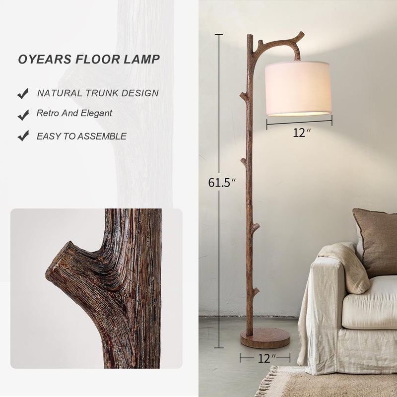 OYEARS Retro Farmhouse Floor Lamp for Nursery Living Room Rustic Standing Lamps Tree Trunk Deco Modern Country Vintage Wood Floor Lampï¼ˆBrownï¼‰ - Image 3