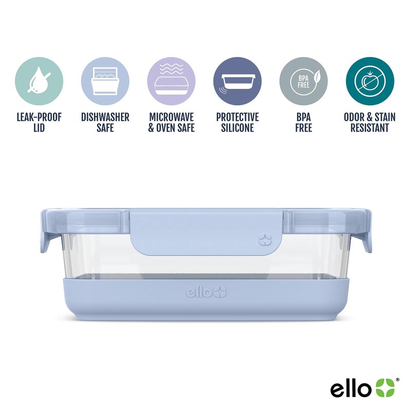 Ello Ello Duraglass Refresh 3.4 Cup Meal Prep Sets 10Pc  5 Pack Set- Glass Food Storage Container with Silicone Boot and Airtight BPA-Free Plastic Lids  Dishwasher  Microwave and Freezer Safe  Halogen Blue  - Image 2