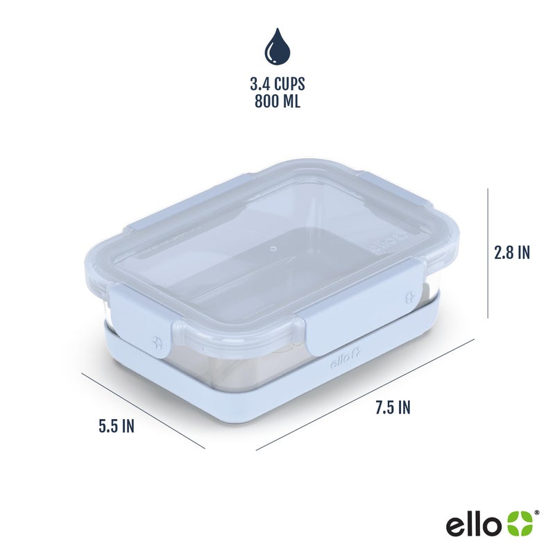 Ello Ello Duraglass Refresh 3.4 Cup Meal Prep Sets 10Pc  5 Pack Set- Glass Food Storage Container with Silicone Boot and Airtight BPA-Free Plastic Lids  Dishwasher  Microwave and Freezer Safe  Halogen Blue  - Image 3