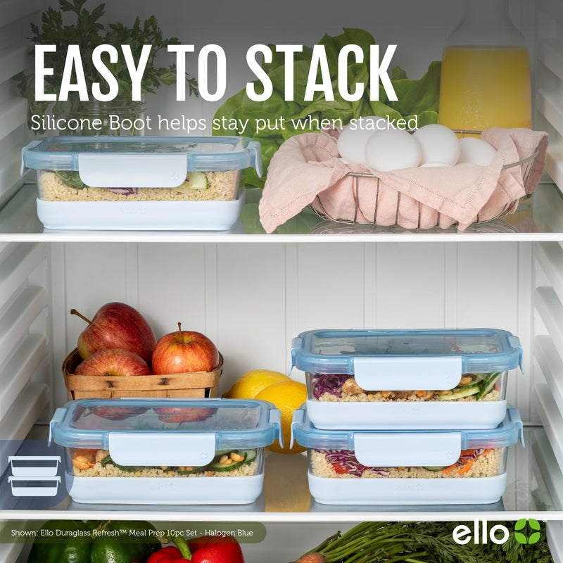 Ello Ello Duraglass Refresh 3.4 Cup Meal Prep Sets 10Pc  5 Pack Set- Glass Food Storage Container with Silicone Boot and Airtight BPA-Free Plastic Lids  Dishwasher  Microwave and Freezer Safe  Halogen Blue  - Image 5