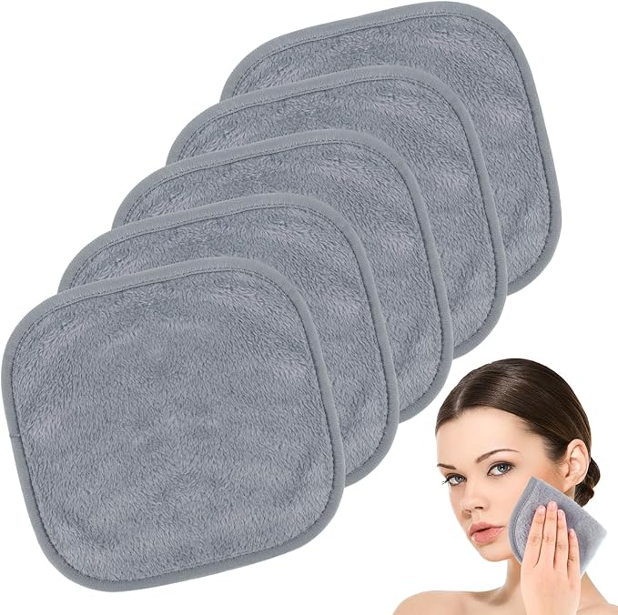 Lanjue 5 Pack Make Up Remover Cloth 1575 787in Flannel Face Cloth Face Wipes for Sensitive Skin Make Up Removing BlackVioletCherry RedGreenWhite - Image 1