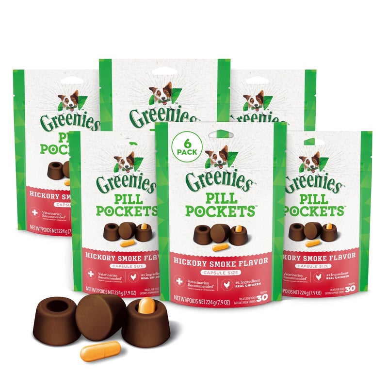 Greenies Pill Pockets for Dogs Large Size Soft Dog Treats Hickory Smoke Flavor 6 79 oz Pouches 180 Treats Total