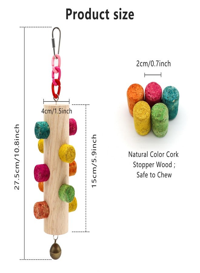 DVHEY Cylinder Bird Chew Toy, Parrot Cork Stopper Toys Bird Swing Bell Hanging Wooden Puzzle Foraging Toys Small Bird Bite Perch Stand, Small and Medium Parrots (1 Pack-Cylinder Cork Stick) - Image 2