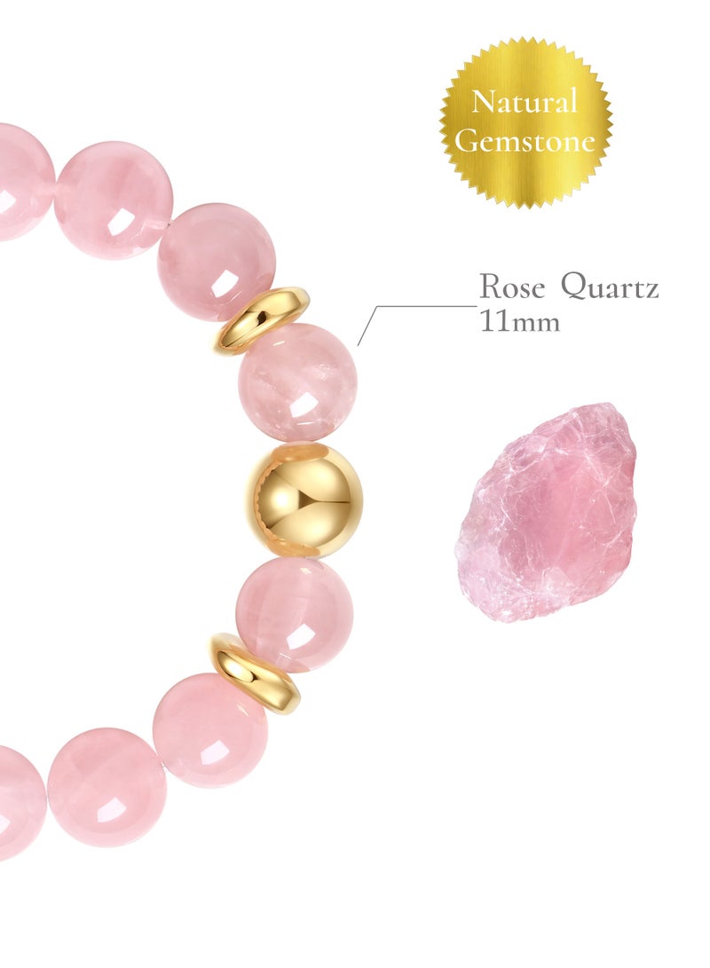 غَيْرُ مَألُوف 【فقاعة الوردي الحالمة】 سوار من الكوارتز الوردي الطبيعي مع خرزات ذهبية ｜ ملكة الرقة المحبوبة - Image 3