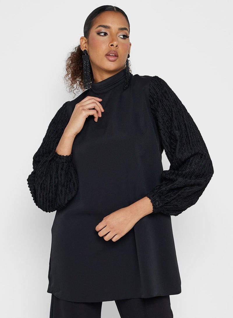 Montania Puff Sleeve High Neck Top - Image 1
