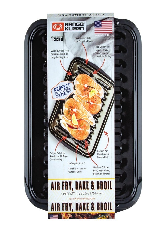 Range Kleen BP102X 2 Piece Heavy Duty Porcelain Air Fry, Bake and Broil Pan - Image 1