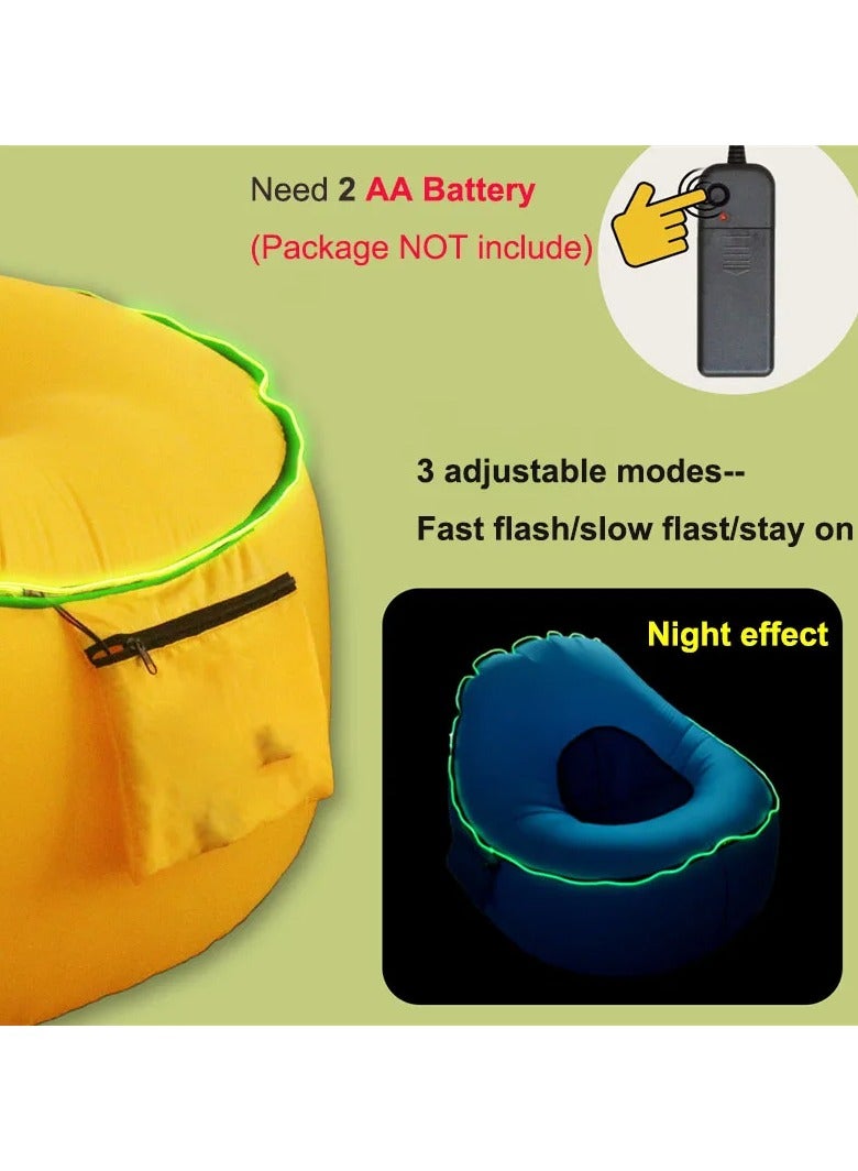 اليكليڤ وسادة كرسي الشاطئ LED القابلة للنفخ - تصميم 3 في 1 ، محمولة وخفيفة الوزن ، نايلون 210T ، سعة 440 رطلا ، مناسبة للتخييم / المشي لمسافات طويلة / الحفلات / داخلي وخارجي مع ضوء LED للتحكم عن بعد. - Image 3