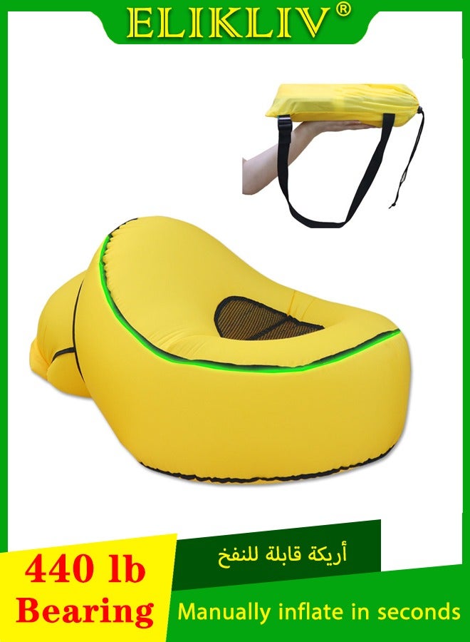 اليكليڤ وسادة كرسي الشاطئ LED القابلة للنفخ - تصميم 3 في 1 ، محمولة وخفيفة الوزن ، نايلون 210T ، سعة 440 رطلا ، مناسبة للتخييم / المشي لمسافات طويلة / الحفلات / داخلي وخارجي مع ضوء LED للتحكم عن بعد. - Image 1