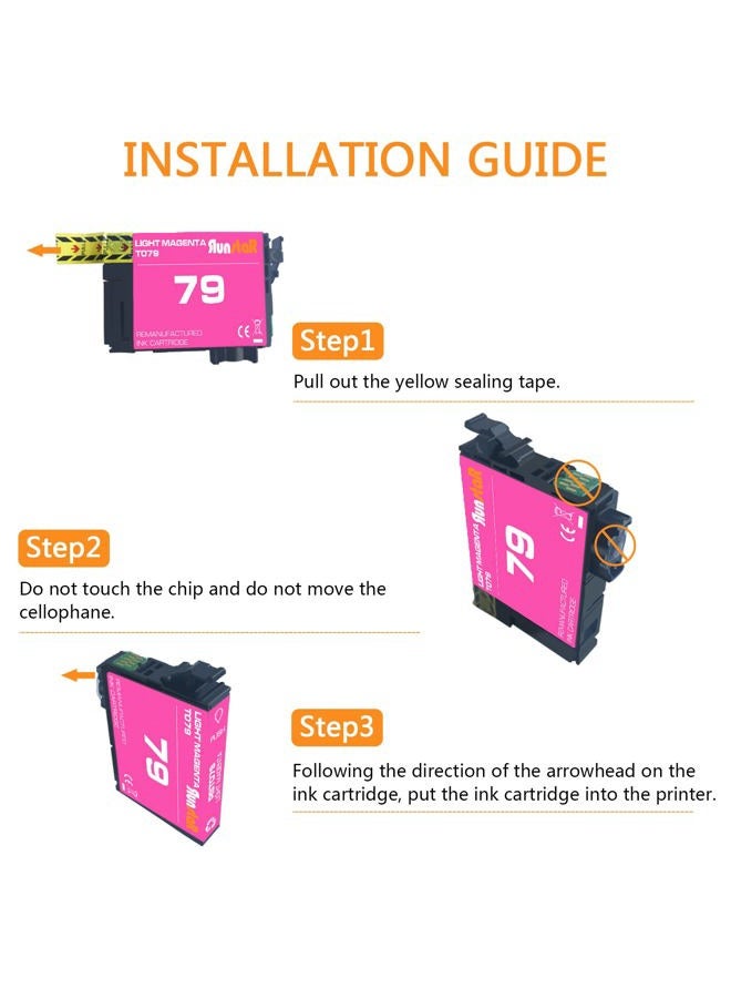 Run Star 2 Packs 79 T079 Light Magenta Remanufactured Ink Cartridge Replacement for Epson 79 T079 use for Epson Artisan 1430 Stylus Photo 1400 Printer (2 Light Magenta) - Image 4