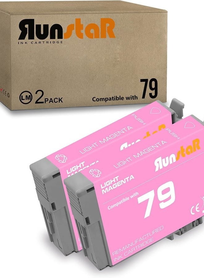 Run Star 2 Packs 79 T079 Light Magenta Remanufactured Ink Cartridge Replacement for Epson 79 T079 use for Epson Artisan 1430 Stylus Photo 1400 Printer (2 Light Magenta) - Image 1