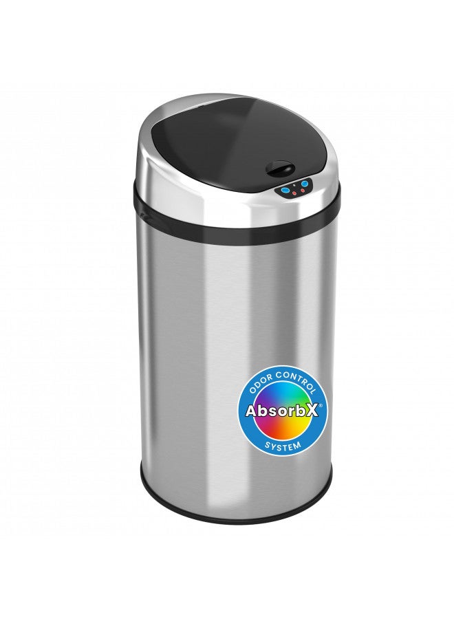 iTouchless 8 Gallon Touchless Sensor Kitchen Trash Can with Odor Control System, Stainless Steel, Round Garbage Bin for Home or Office - Image 1