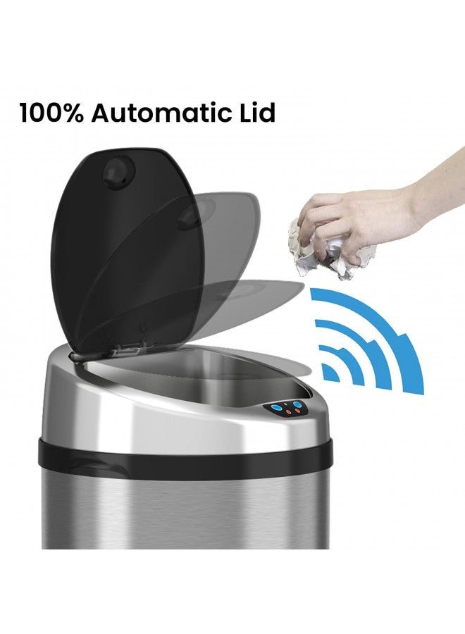 iTouchless 8 Gallon Touchless Sensor Kitchen Trash Can with Odor Control System, Stainless Steel, Round Garbage Bin for Home or Office - Image 2