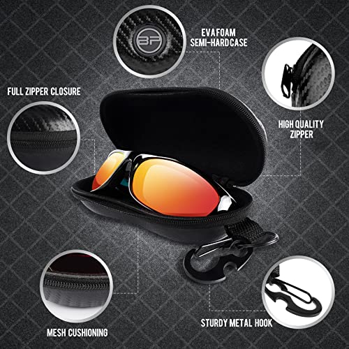BLUPOND Sunglasses Case Semi Hard EVA Shell with Metal Hanging Hook Belt Clip Sun Glasses Storage - Carbon Fiber Skin - Image 4