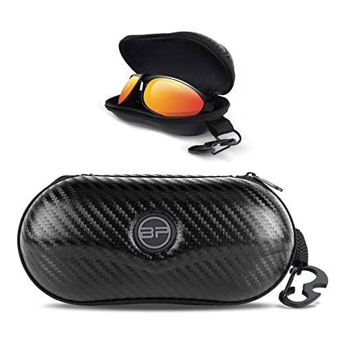 BLUPOND Sunglasses Case Semi Hard EVA Shell with Metal Hanging Hook Belt Clip Sun Glasses Storage - Carbon Fiber Skin - Image 1