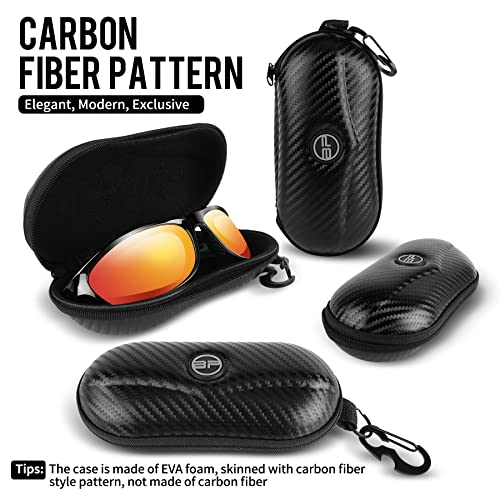 BLUPOND Sunglasses Case Semi Hard EVA Shell with Metal Hanging Hook Belt Clip Sun Glasses Storage - Carbon Fiber Skin - Image 2