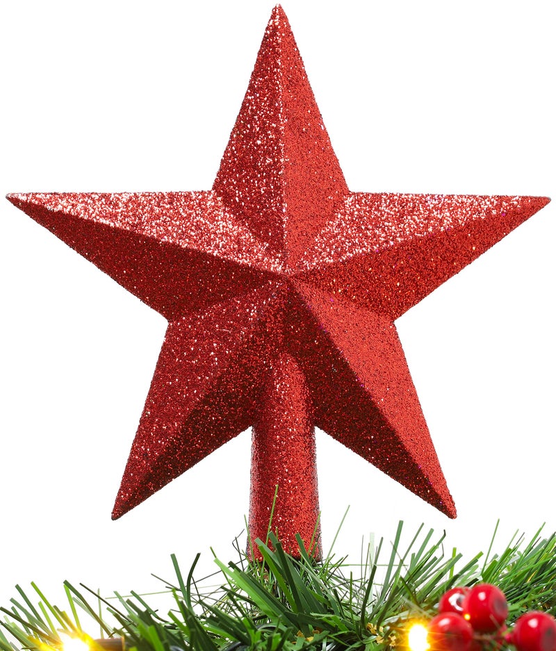 Christmas Concepts 20cm Glitter Tree Top Star Decoration  Christmas Tree Topper Red