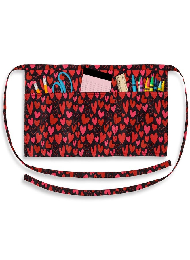 Plum Hill Red Hearts Valentine Half Waist Apron With 3 Pockets Waterproof 100% Polyester Cocktail Aprons for Waitresses Servers Bartenders Vendors - Image 2