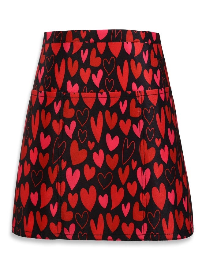 Plum Hill Red Hearts Valentine Half Waist Apron With 3 Pockets Waterproof 100% Polyester Cocktail Aprons for Waitresses Servers Bartenders Vendors - Image 1