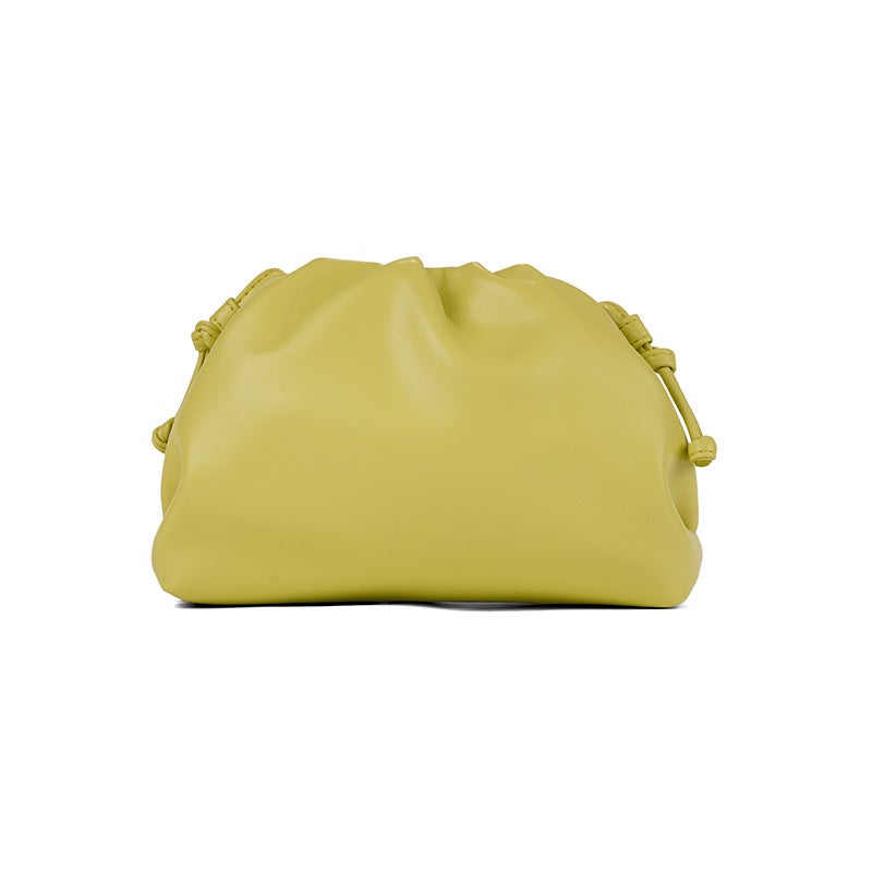 Cloud Pleated Clutch Small Korean Solid Soft Leather Evening Shoulder Bag Avocado green
