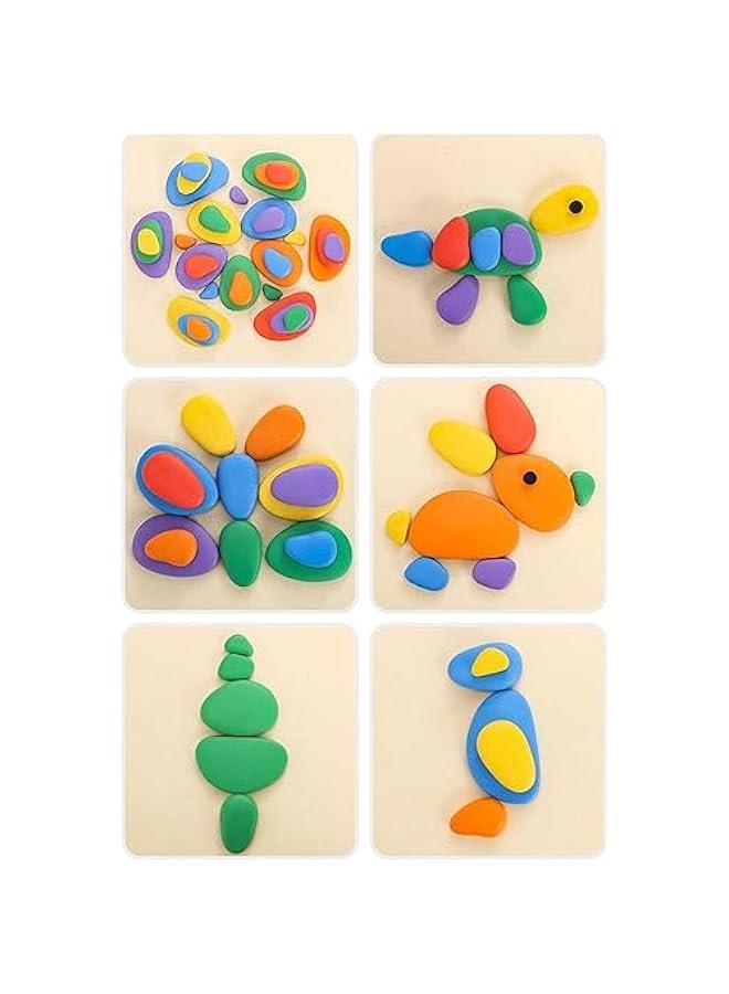 Learning Toy,78 pcs Balance Stones Game Montessori Early Educational Puzzles For Early Math Activity,Rainbow Pebble Set For Kids, Rainbow Cobblestone Jigsaw Puzzle Toy - Image 4