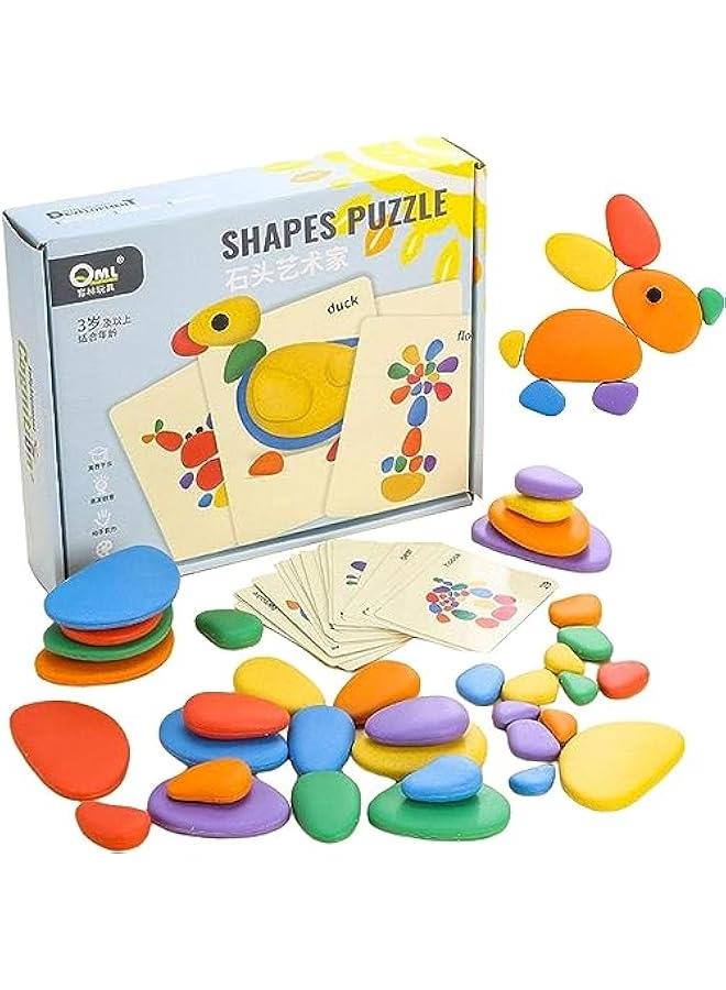 Learning Toy,78 pcs Balance Stones Game Montessori Early Educational Puzzles For Early Math Activity,Rainbow Pebble Set For Kids, Rainbow Cobblestone Jigsaw Puzzle Toy - Image 1