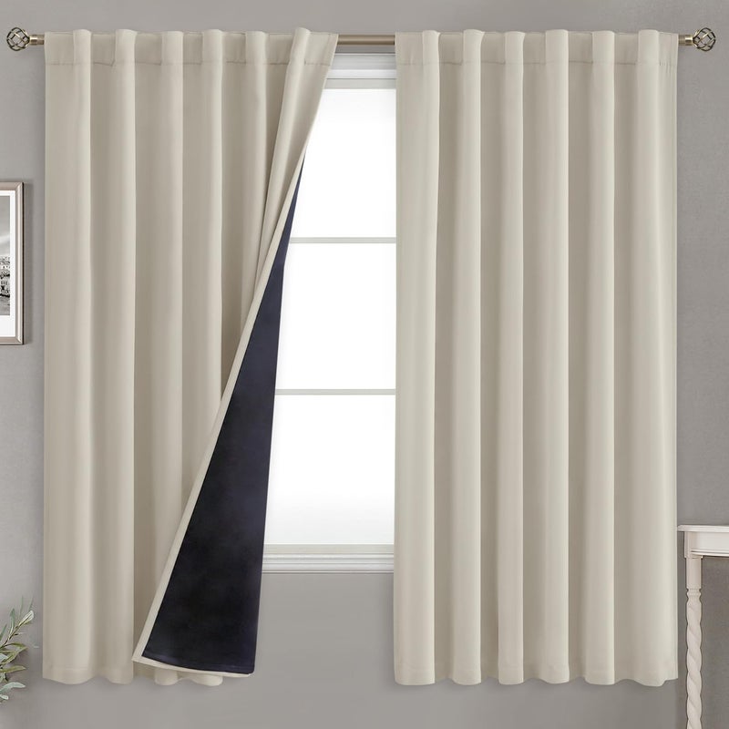 BGment Bgress 100 ٪ غرفة غامق ستائر تعتيم معزولة حرارية 63 بوصة مع جيب قضيب البطانة وعلامة التبويب الخلفية ضوضاء طبقة مزدوجة تقليل الستائر لغرفة النوم (52 × 63 بوصة 2 لوحات الطبيعية) - Image 1