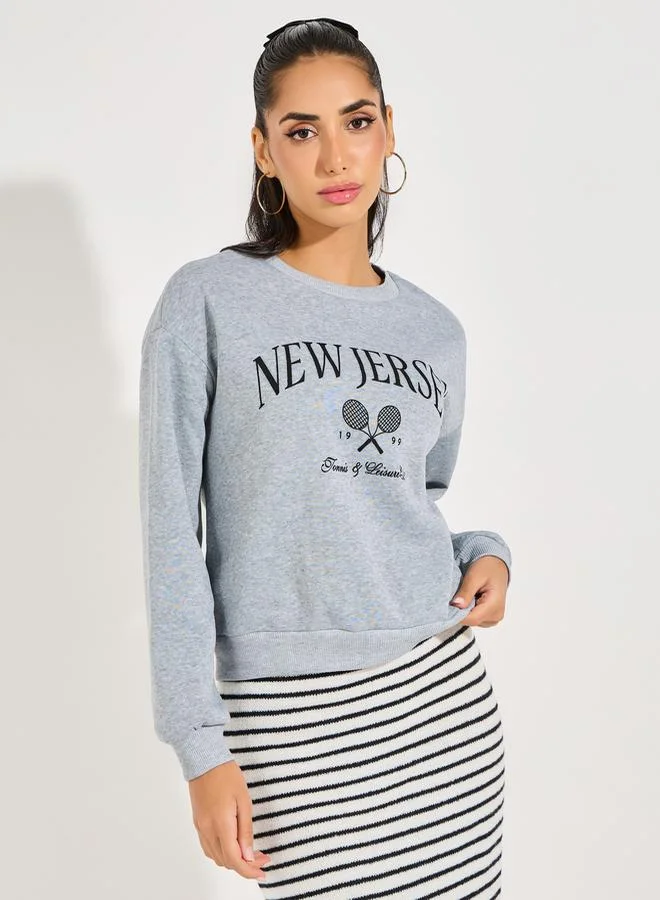Styli New Jersey Print Round Neck T-Shirt