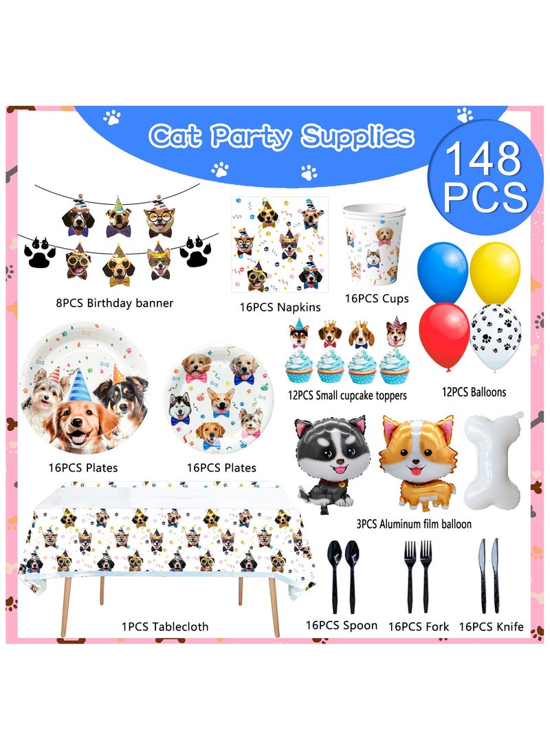 FRUITFUL PARTY Puppy Dog Birthday Party Decorations for 16 Guests, 148pcs Puppy Party Disposable Tableware Set - Image 2