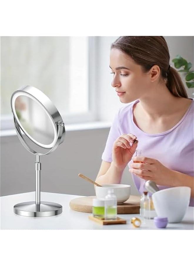 HOOKOR Makeup Mirror with 3 Colors Dimmable Light, 1X/10X Magnification LED Makeup Mirror, Height Adjustable, 8 Inch Double Sided Rechargeable Makeup Mirror, 360° Rotation Cordless  - Image 5