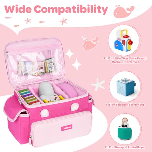 Jaffzora Carrying Case Fit for Little Tikes Story Dream Machine Books Starter Set, Cute Storage Bag Compatible with Toniebox, Storypod Audio Player and Accessories, Pink (Bag Only) - Image 2