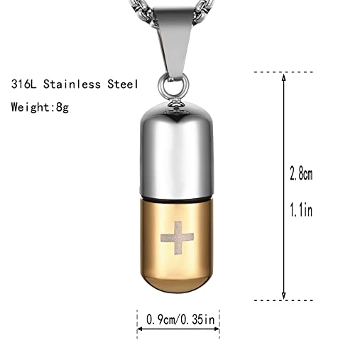 STWTR Stainless Steel Cylindrical Souvenir Capsule Pill Pendant Necklace, Cremated Ashes Pill Container Necklace - Image 2