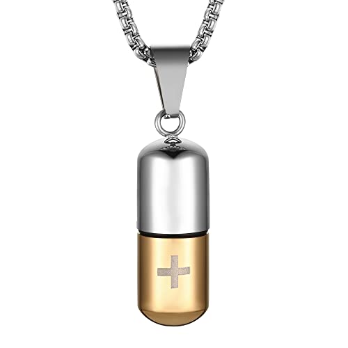 STWTR Stainless Steel Cylindrical Souvenir Capsule Pill Pendant Necklace, Cremated Ashes Pill Container Necklace - Image 1