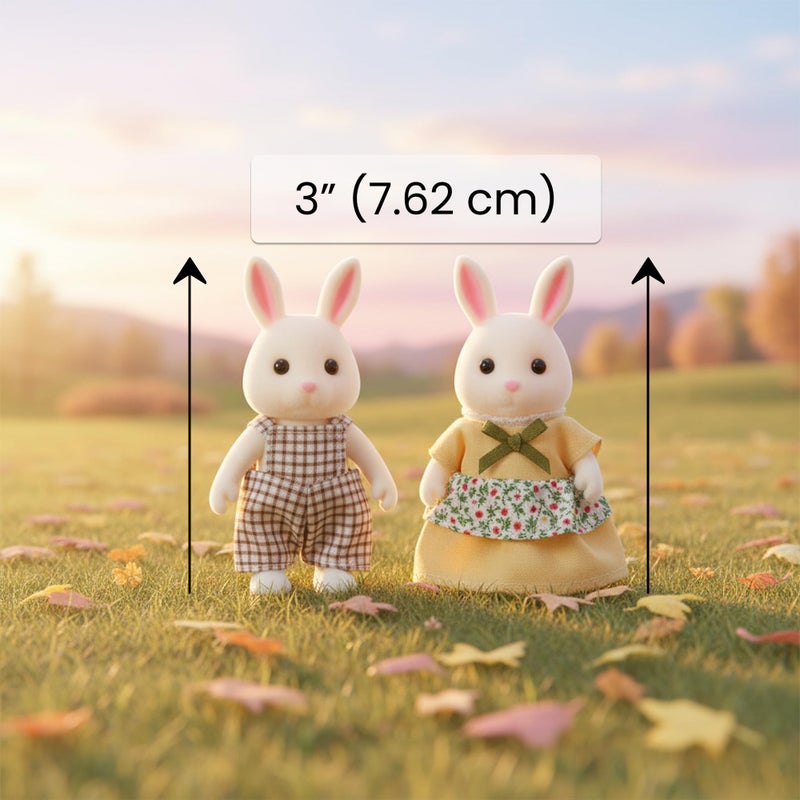 OLEOCA Family White Rabbit Figures â€” Set of 2 Collectible Flocked Mini Dolls with Removable Clothes, Miniature Dollhouse Pretend Play Figures for Kids Ages 3+ - Image 3