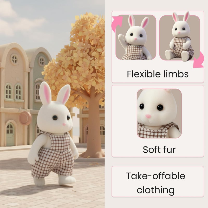 OLEOCA Family White Rabbit Figures â€” Set of 2 Collectible Flocked Mini Dolls with Removable Clothes, Miniature Dollhouse Pretend Play Figures for Kids Ages 3+ - Image 5